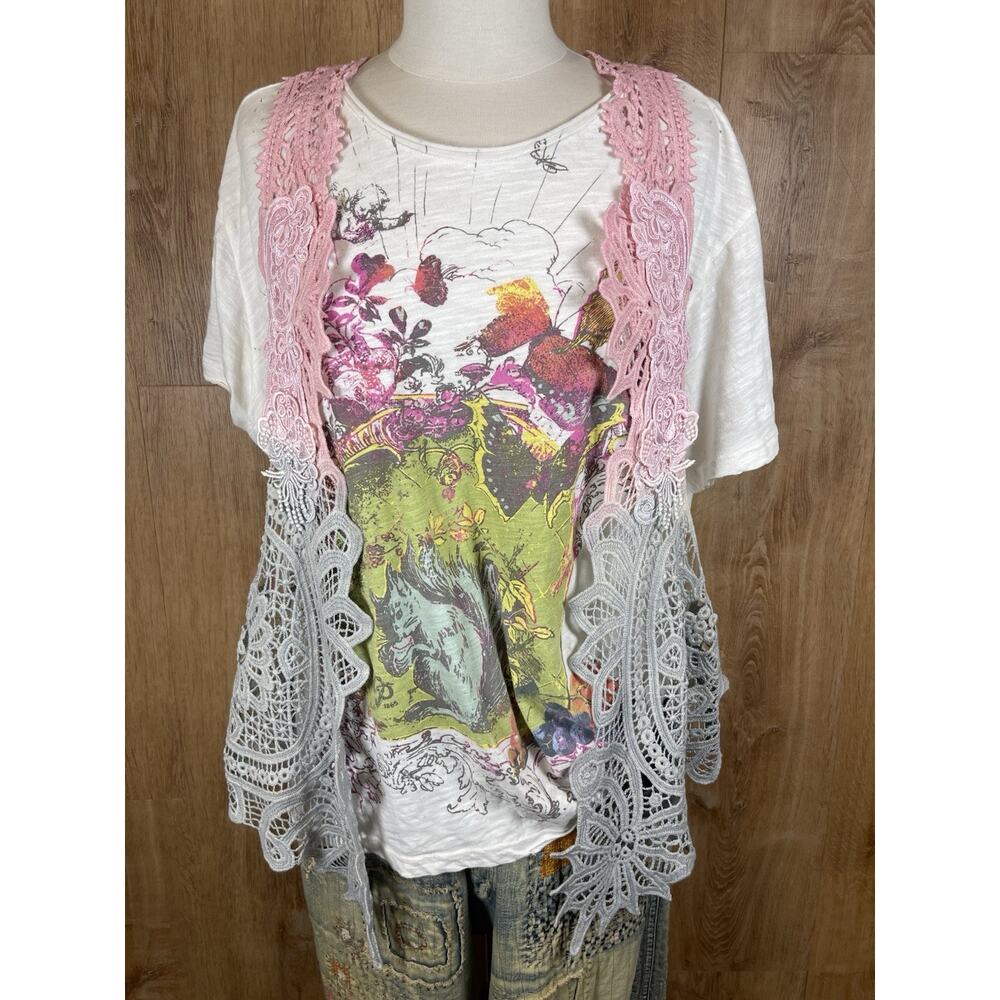 Artist Made Boho Chic Romantic Whimsical Hand Dyed Ombre' Vest Pink Gray